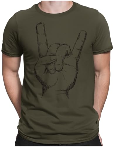 PAPAYANA Herren T-Shirt - Heavy Metal Hand Motiv - Funshirt Regular Fit - Rock Musik Punk - Oliv - Large von PAPAYANA