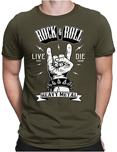 PAPAYANA - Heavy Metal Hand - Herren Fun T-Shirt Bedruckt - Regular Fit - Music Band Punk Rock - Oliv - XL von PAPAYANA