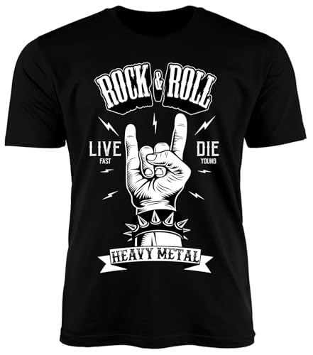 PAPAYANA - Heavy Metal Hand - Herren Fun T-Shirt Bedruckt - Regular Fit - Music Band Punk Rock - Schwarz - XL von PAPAYANA
