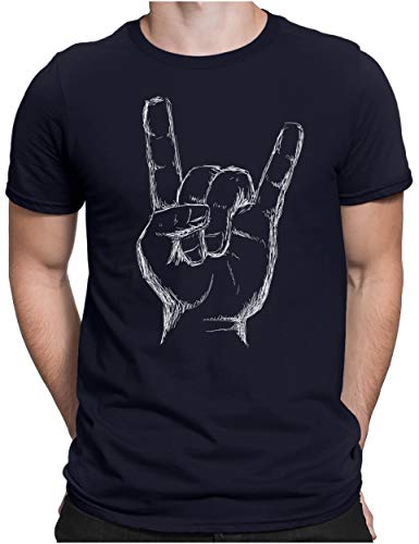 PAPAYANA - Heavy Metal Hand White - Herren Fun T-Shirt - Regular Fit - Music Band Punk Rock - Navy - 4XL von PAPAYANA