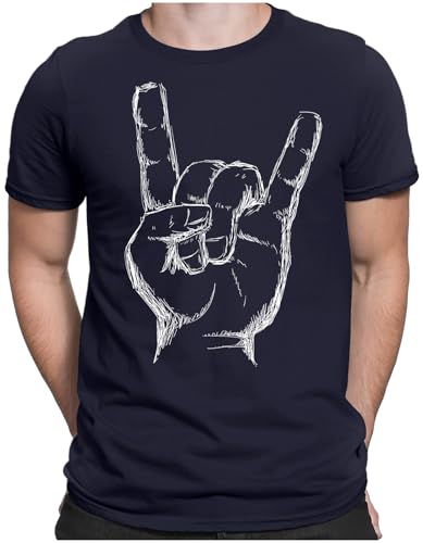 PAPAYANA - Heavy Metal Hand White - Herren Fun T-Shirt - Regular Fit - Music Band Punk Rock - Navy - Medium von PAPAYANA