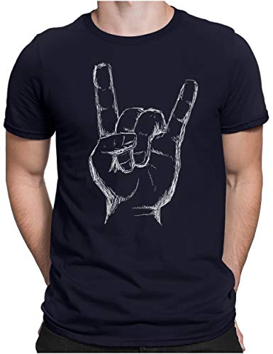 PAPAYANA - Heavy Metal Hand White - Herren Fun T-Shirt - Regular Fit - Music Band Punk Rock - Navy - Small von PAPAYANA