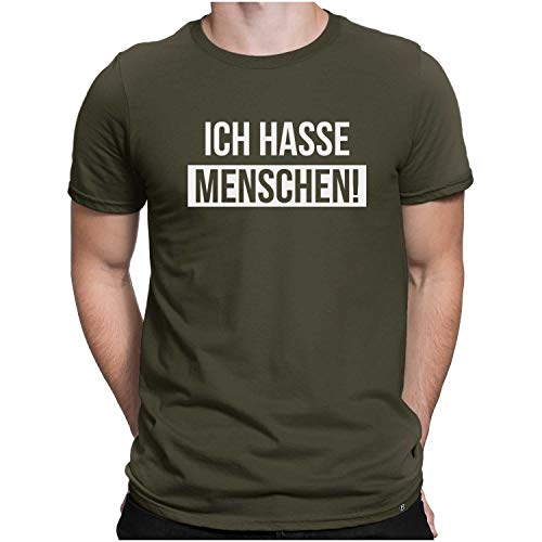 PAPAYANA - Ich Hasse Menschen Weiss - Herren Fun T-Shirt - Bedruckt - Baumwolle - Regular Fit - 3XL - Oliv von PAPAYANA