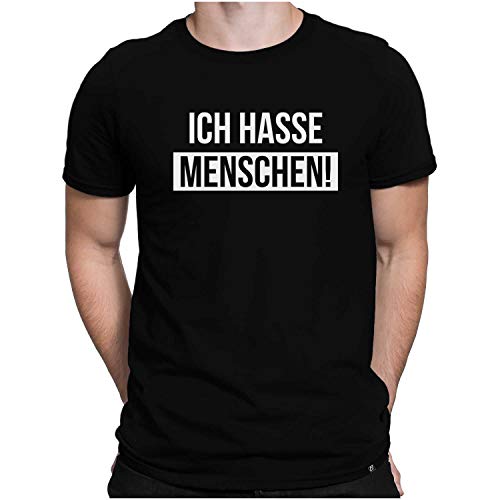 PAPAYANA - Ich Hasse Menschen Weiss - Herren Fun T-Shirt - Bedruckt - Baumwolle - Regular Fit - Large - Schwarz von PAPAYANA