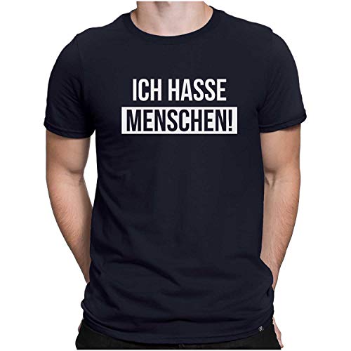 PAPAYANA - Ich Hasse Menschen Weiss - Herren Fun T-Shirt - Bedruckt - Baumwolle - Regular Fit - Medium - Navy von PAPAYANA