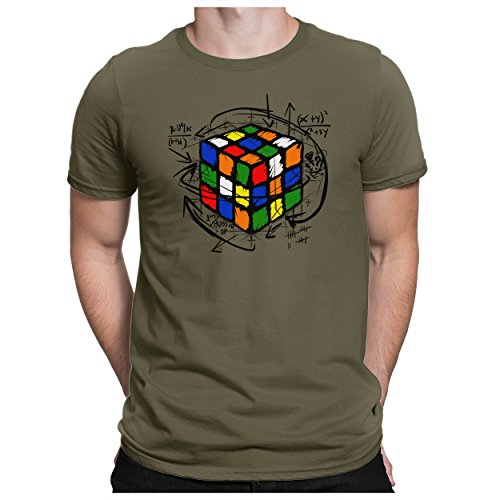 PAPAYANA - Magic-Cube - Herren Fun T-Shirt - Zauberwürfel Comic Sci-Fi Science - L Oliv von PAPAYANA