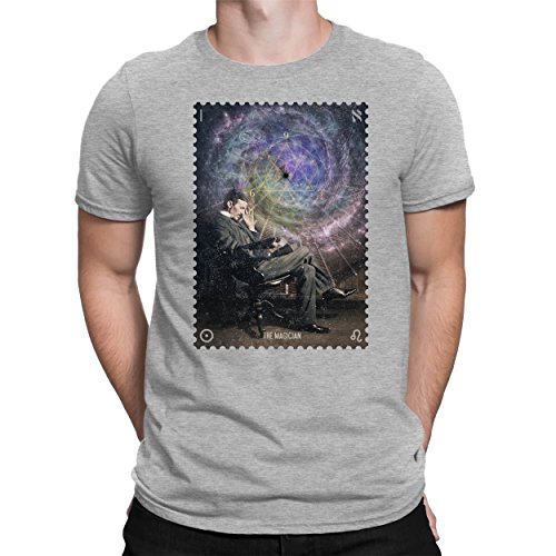 PAPAYANA - Nikola-Tesla-Magician - Herren Fun T-Shirt - Bedruckt - 4XL Grau Meliert von PAPAYANA