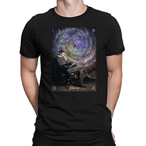 PAPAYANA - Nikola-Tesla-Magician - Herren Fun T-Shirt - Bedruckt - L Schwarz von PAPAYANA