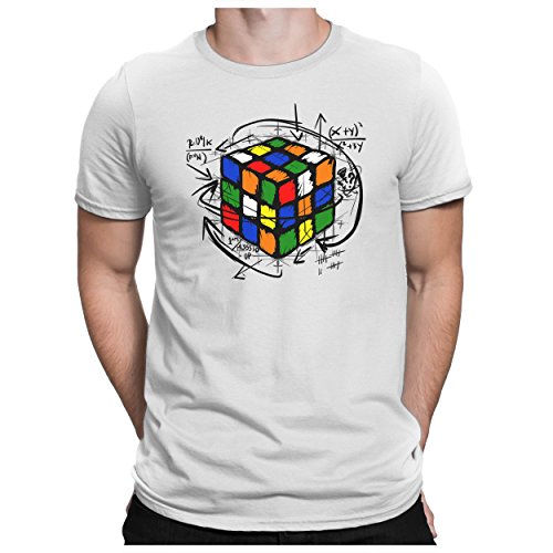 PAPAYANA - Magic-Cube - Herren Fun T-Shirt - Zauberwürfel Comic Sci-Fi Science - M Weiß von PAPAYANA