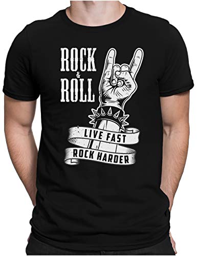 PAPAYANA - Rock and Roll Hand - Herren Fun T-Shirt - Regular Fit - Music Band Punk - Schwarz - 3XL von PAPAYANA