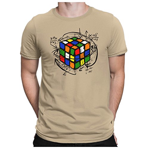 PAPAYANA - Magic-Cube - Herren Fun T-Shirt - Zauberwürfel Comic Sci-Fi Science - L Khaki von PAPAYANA