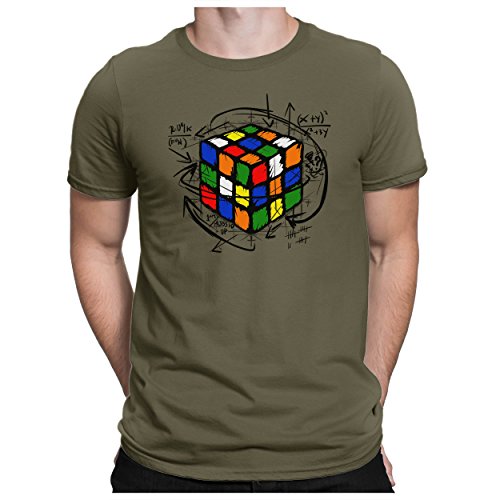 PAPAYANA - Magic-Cube - Herren Fun T-Shirt - Zauberwürfel Comic Sci-Fi Science - XXL Oliv von PAPAYANA