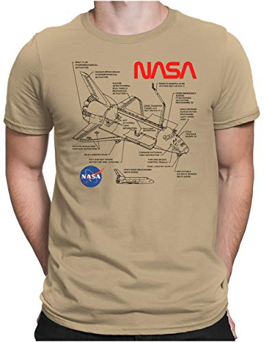 PAPAYANA - Space Shuttle NASA Black - Herren Fun T-Shirt - Regular Fit - Blueprint Blaupause - Khaki - Large von PAPAYANA