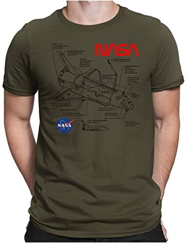 PAPAYANA - Space Shuttle NASA Black - Herren Fun T-Shirt - Regular Fit - Blueprint Blaupause - Oliv - 3XL von PAPAYANA