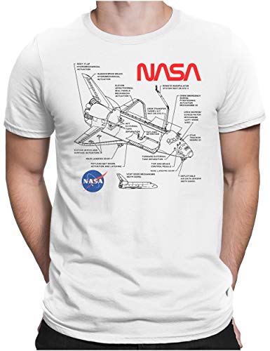 PAPAYANA - Space Shuttle NASA Black - Herren Fun T-Shirt - Regular Fit - Blueprint Blaupause - Weiß - XL von PAPAYANA