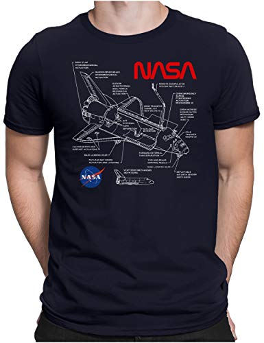 PAPAYANA - Space Shuttle NASA White - Herren Fun T-Shirt - Regular Fit - Blueprint Blaupause - Navy - Small von PAPAYANA