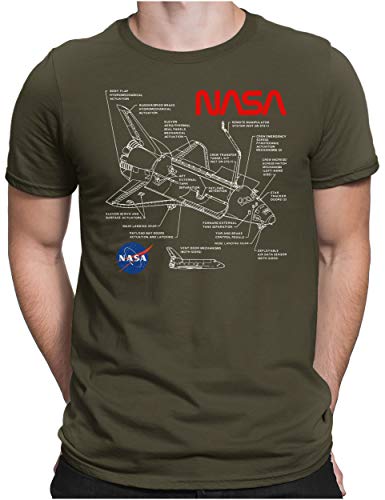 PAPAYANA - Space Shuttle NASA White - Herren Fun T-Shirt - Regular Fit - Blueprint Blaupause - Oliv - 3XL von PAPAYANA