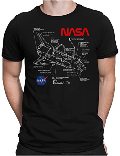 PAPAYANA - Space Shuttle NASA White - Herren Fun T-Shirt - Regular Fit - Blueprint Blaupause - Schwarz - 4XL von PAPAYANA