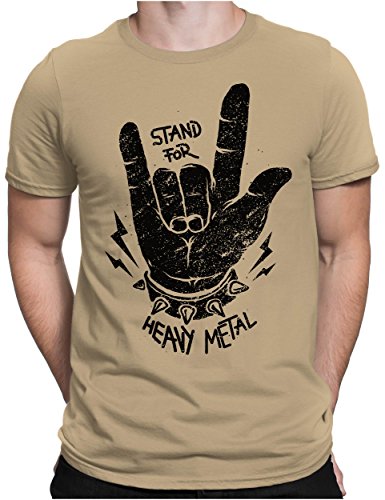 PAPAYANA - Stand for Heavy Metal Black - Herren Fun T-Shirt Bedruckt - Music Band Punk Rock - 3XL - Khaki von PAPAYANA