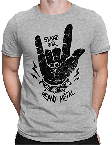 PAPAYANA - Stand for Heavy Metal Black - Herren Fun T-Shirt Bedruckt - Music Band Punk Rock - 4XL - Grau Meliert von PAPAYANA