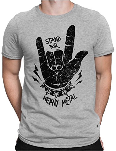 PAPAYANA - Stand for Heavy Metal Black - Herren Fun T-Shirt Bedruckt - Music Band Punk Rock - Medium - Grau Meliert von PAPAYANA