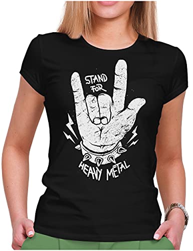 PAPAYANA - Stand for Heavy Metal - Damen Fun T-Shirt Bedruckt - Regular Fit - Music Band Punk Rock - Schwarz - XL von PAPAYANA