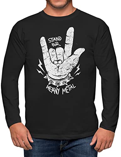 PAPAYANA - Stand for Heavy Metal - Herren Fun Langarm T-Shirt Bedruckt - Regular Fit - Music Band Punk Rock - Schwarz - Large von PAPAYANA