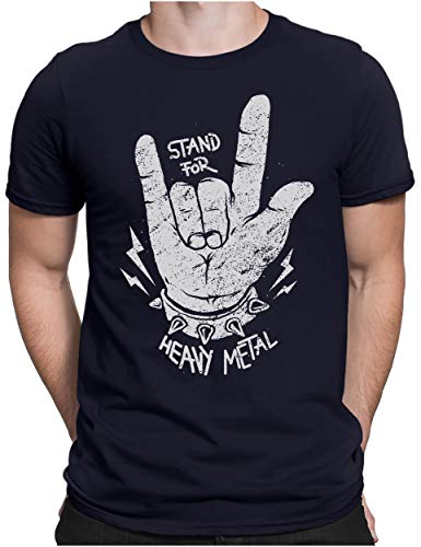 PAPAYANA - Stand for Heavy Metal - Herren Fun T-Shirt Bedruckt Music Band Punk Rock - Large - Navy von PAPAYANA