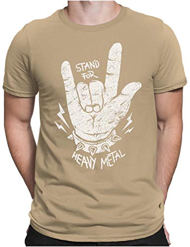 PAPAYANA - Stand for Heavy Metal - Herren Fun T-Shirt Bedruckt Music Band Punk Rock - XL - Khaki von PAPAYANA