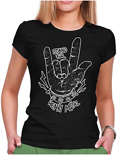 PAPAYANA - Stand for Hevy Metal Hand - Damen Fun T-Shirt Bedruckt - Regular Fit - Music Band Punk Rock - Schwarz - XXL von PAPAYANA