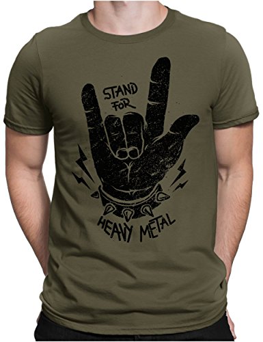 PAPAYANA - Stand for Heavy Metal Black - Herren Fun T-Shirt Bedruckt - Music Band Punk Rock - 3XL - Oliv von PAPAYANA