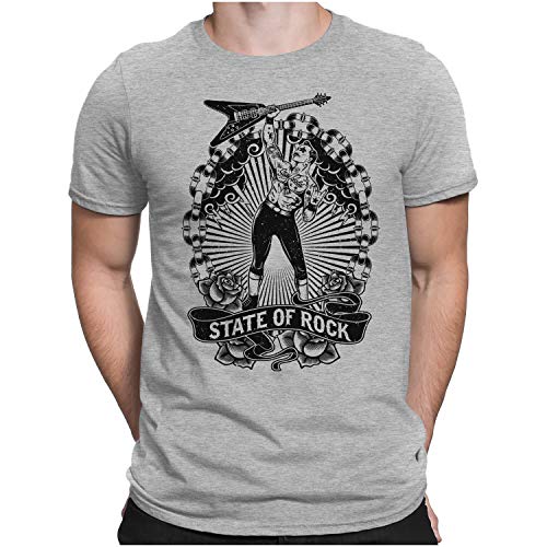 PAPAYANA - State of Rock - Herren Fun T-Shirt Rock N Roll Fan - 4XL - Grau Meliert von PAPAYANA