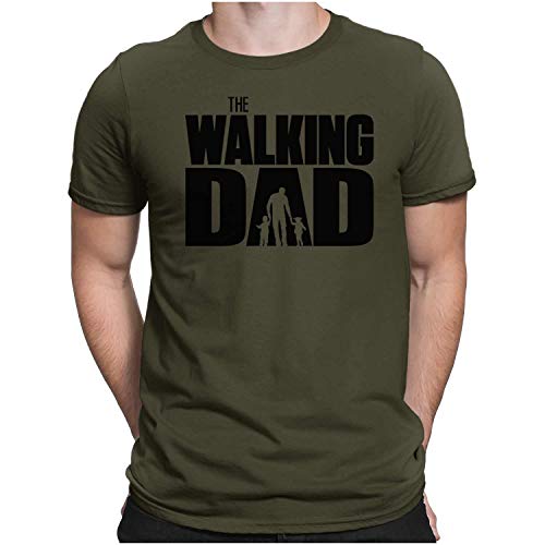 PAPAYANA - The Walking DAD Black - Herren Fun T-Shirt Bedruckt Baumwolle Regular Fit - Large Oliv von PAPAYANA