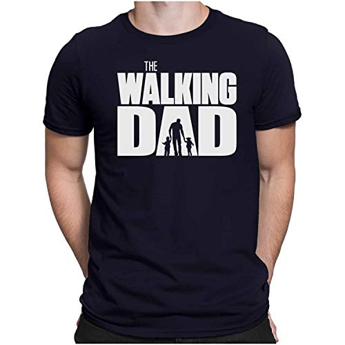 PAPAYANA - The Walking DAD White - Herren Fun T-Shirt Bedruckt Baumwolle Regular Fit - Large Navy von PAPAYANA