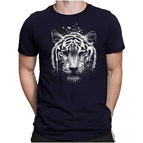 PAPAYANA - Tiger Head - Herren Fun T-Shirt Regular Fit - Large Navy von PAPAYANA