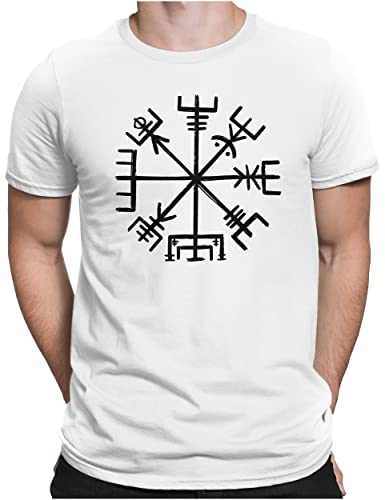 PAPAYANA - Vegvisir Black - Herren Fun T-Shirt Bedruckt - Regular Fit - Wikinger Kompass Wegweiser - Weiß - 4XL von PAPAYANA