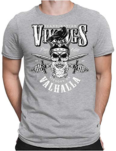 PAPAYANA - Vikings Valhalla - Herren Fun T-Shirt - Regular Fit - Wikinger Norwegen - Grau Meliert - 4XL von PAPAYANA