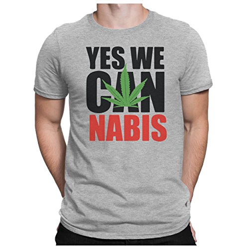 PAPAYANA - Yes We Can Nabis- Herren Fun Print Baumwolle T-Shirt Bedruckt - Regular Fit - Marihuana Weed Hanf - Grau Meliert - Large von PAPAYANA