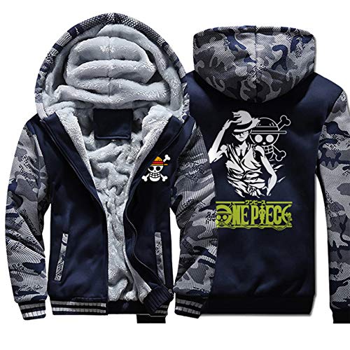 PAPLIU Herren Anime Hoodie ONE Piece Langarm Kapuzenjacke Winterjacke Samt Kapuzenpullover Zip Sweatshirt Cosplay Kleidung Jacke von PAPLIU