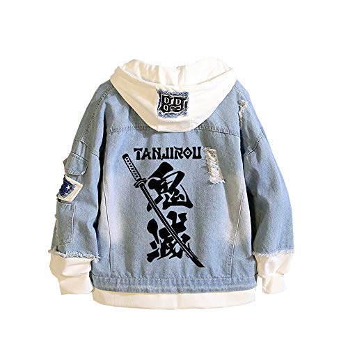 PAPLIU Unisex Anime Jeansjacke Demon Slayer Kimetsu no Yaiba Hoodie Denim Jacket Outwear Mäntel von PAPLIU