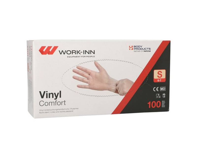 PAPSTAR Einweghandschuhe WORK-INN Comfort (100-St) Vinyl, transparent / puderfrei von PAPSTAR