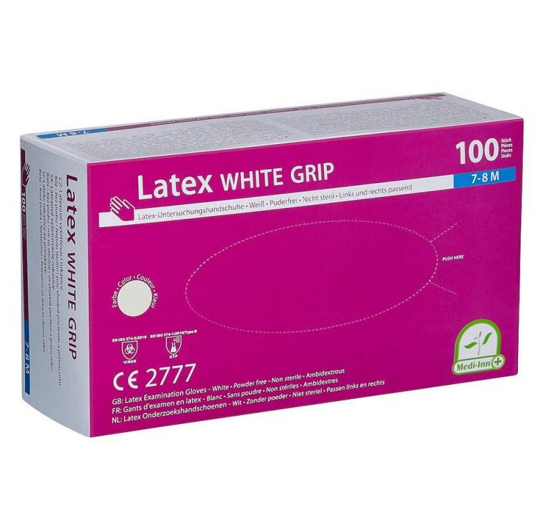 PAPSTAR Latexhandschuhe 100er Pack Latexhandschuhe WHITE GRIP puderfrei Gr. M von PAPSTAR