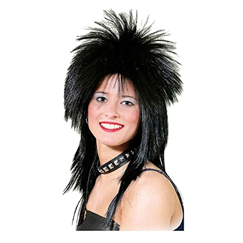 NEU Perücke Damen 80er Punk Rock Diva, Hard Rock, schwarz - mit Haarnetz von PAPSTAR