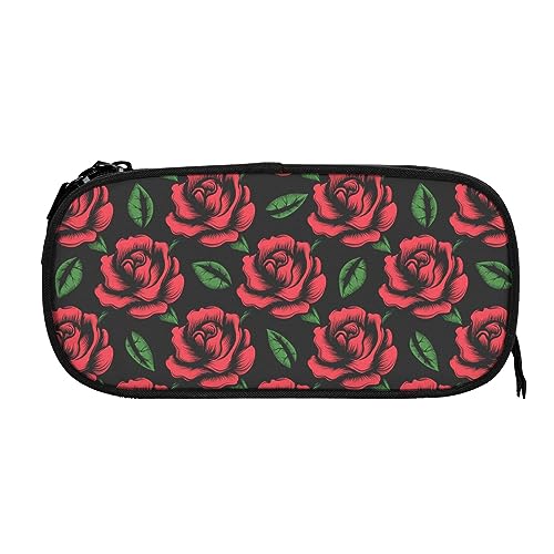PAQGSREM Federmäppchen mit rotem Rosenmuster, großes Fassungsvermögen, Stiftehalter, Federmäppchen, Organizer, Reißverschluss, Kosmetik, Make-up, Aufbewahrungstasche, Siehe Abbildung, Einheitsgröße, von PAQGSREM