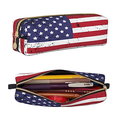 PAQGSREM Kleines Federmäppchen, Federmäppchen, Schlüsseltasche, brauner Leopardenmuster, Schreibwaren-Aufbewahrung, Federmäppchen für Schule, Büro, Reisen, Grunge-Flagge der USA, Einheitsgröße, von PAQGSREM