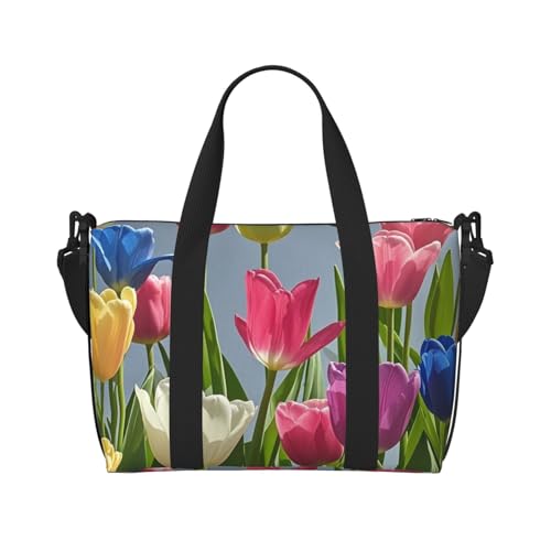 Sporttasche mit Blättern und Marienkäfern, Seesack für Damen und Herren, Reise-Übernachtungstasche mit Schuhfach, Workout-Taschen, Bunte Tulpenblumen, Einheitsgröße, Reisetasche Sporttasche mit Blättern und Marienkäfern, Seesack für Damen und Herren, Reise-Übernachtungstasche mit Schuhfach, Workout-Taschen, Bunte Tulpenblumen, Einheitsgröße, Reisetasche von PAQOLSMCKR