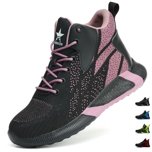 PAQOZKC Arbeitsschuhe Damen Hoch Leicht Sicherheitsstiefel Stahlkappe Atmungsaktiv Sicherheitsschuhe rutschfest Stahlkappenschuhe 8081/Lila 39 von PAQOZKC