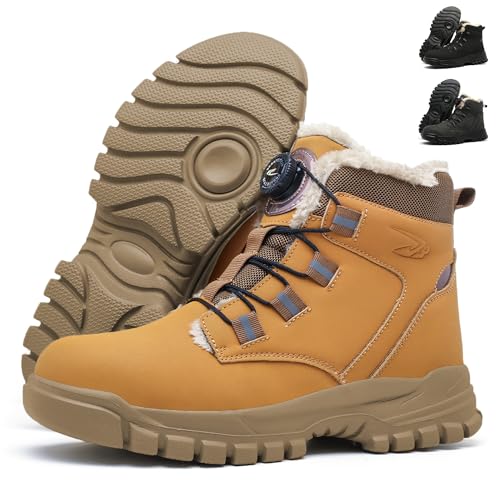 PAQOZKC Arbeitsschuhe Herren Damen Winter Wasserdicht Sicherheitsstiefel Leicht Sicherheitsschuhe Hoch Komfort Stahlkappenschuhe Warm Gefütterte M679JR/Gelb 39 von PAQOZKC