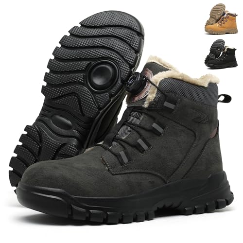 PAQOZKC Arbeitsschuhe Herren Damen Winter Wasserdicht Sicherheitsstiefel Leicht Sicherheitsschuhe Hoch Komfort Stahlkappenschuhe Warm Gefütterte M679JR/Grau 39 von PAQOZKC
