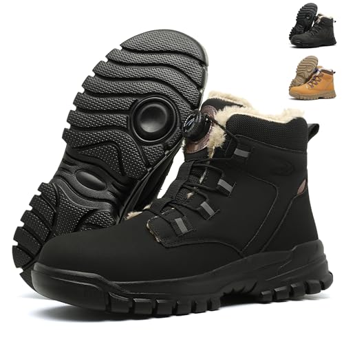 PAQOZKC Arbeitsschuhe Herren Damen Winter Wasserdicht Sicherheitsstiefel Leicht Sicherheitsschuhe Hoch Komfort Stahlkappenschuhe Warm Gefütterte M679JR/Schwarz 40 von PAQOZKC